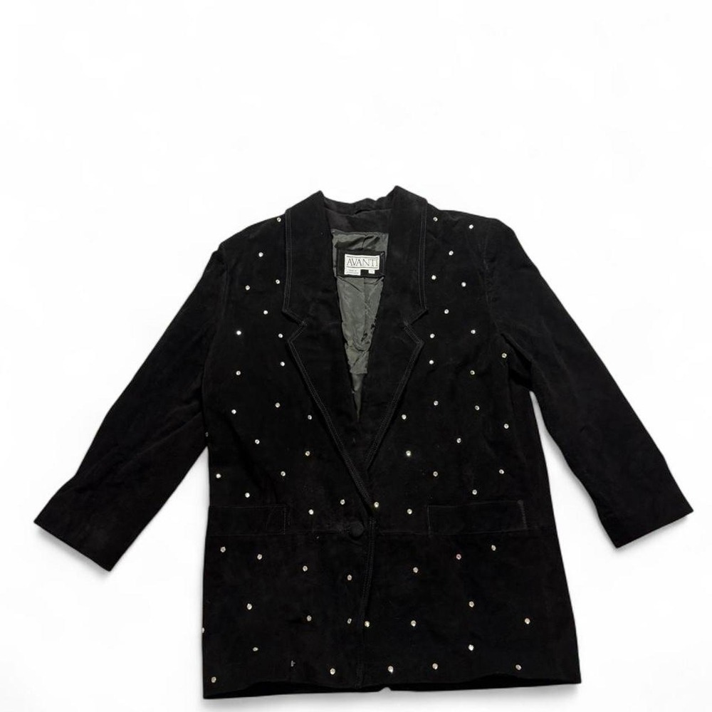 Vintage 80s/90s Glam Rock Avanti Black Suede Rhinestone Blazer Jacket
